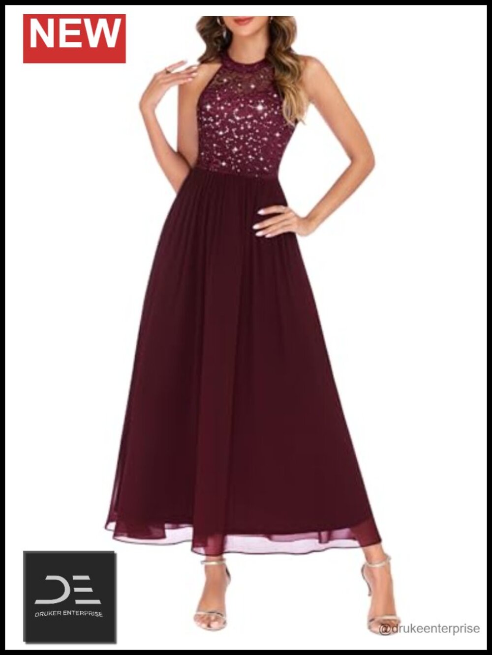Sequin Halter Formal Dress Long Bridesmaid Prom Evening Gown